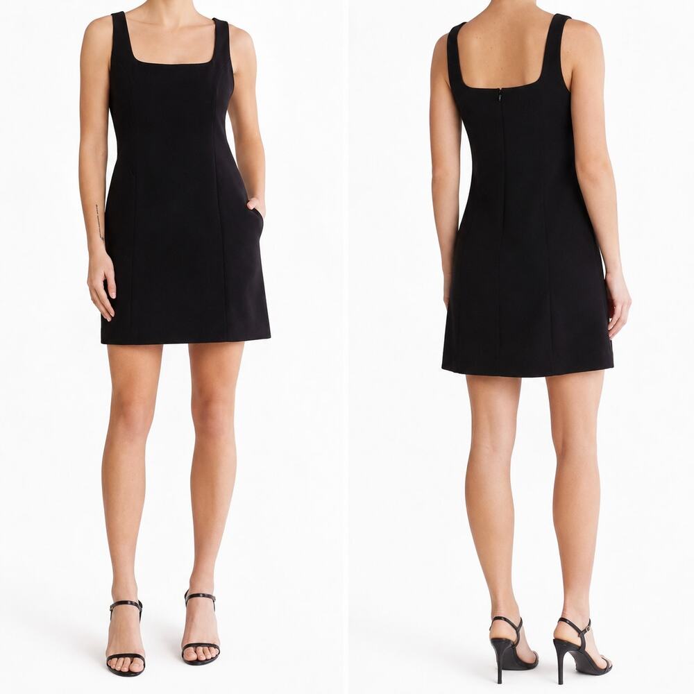 WAYF Black Sleeveless Mini Sheath Dress Empire Waist Pockets